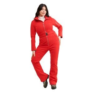 Slope Siren Red And White Stretch Water Resistant Fleece Lined Ski Jumpsuit XL